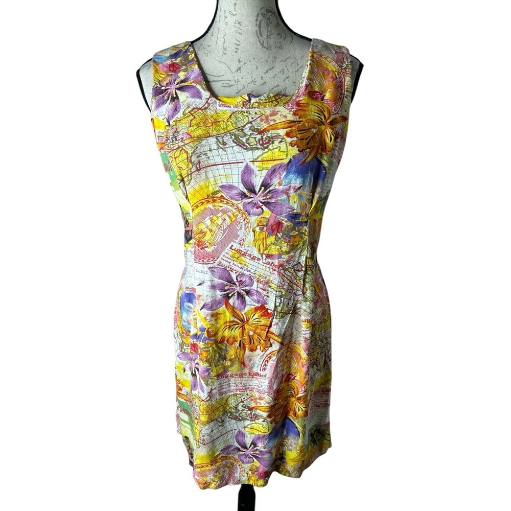 JAMS WORLD Vintage Luggage Label Tropical Print‎ Sleeveless Dress Size M